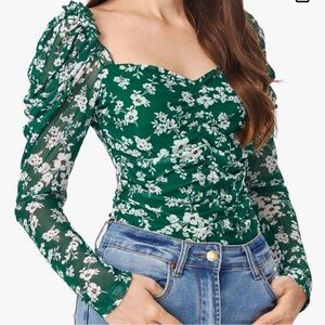 Green & white floral top